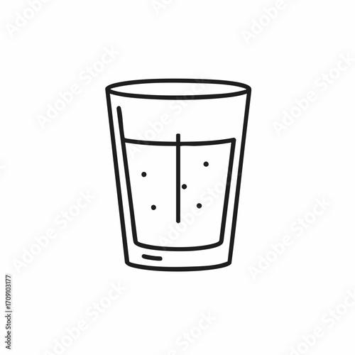 Minimalist Line Art: Refreshing Glass of Water with Bubbles and Ice Cube