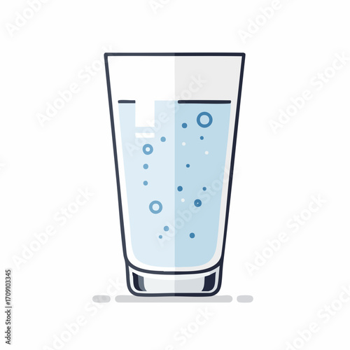 Refreshing Glass of Water with Bubbles, Simple Vector Illustration