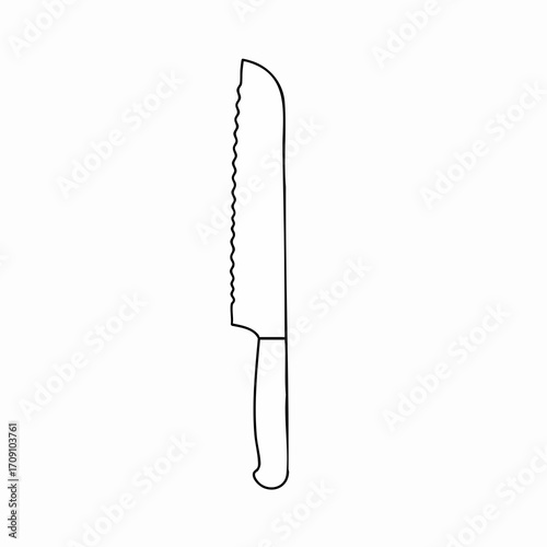 Serrated Bread Knife Outline with Curved Handle and Distinct Blade Edge