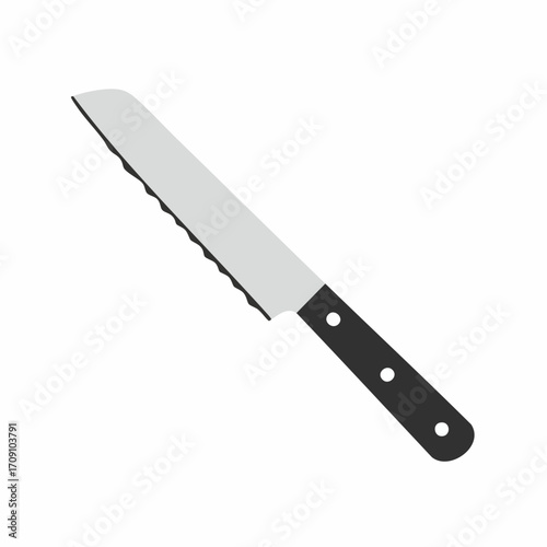 Serrated Bread Knife with Black Handle and Three Silver Rivets