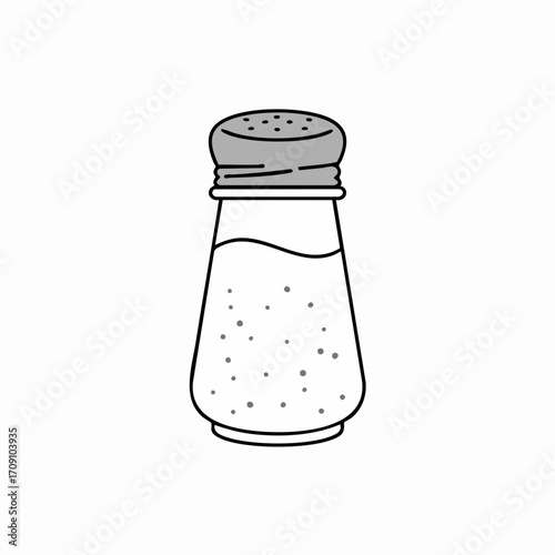Stylized Salt Shaker Illustration with Gray Lid and Black Outline