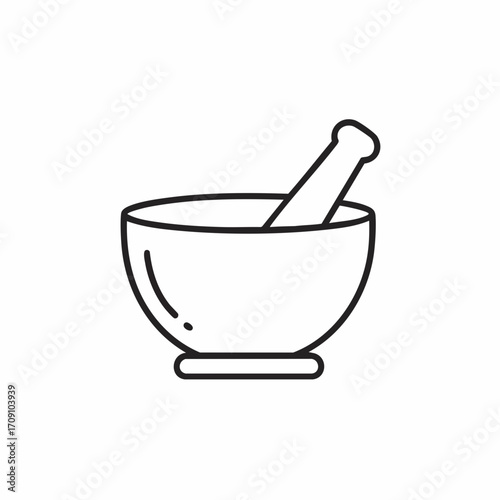 Minimalist Mortar and Pestle Line Art: Culinary Herb Grinding Tool