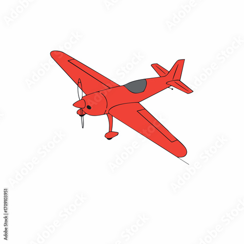 Red Airplane Illustration with Propeller and Grey Cockpit Detail