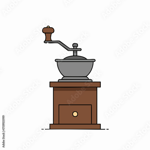 Vintage Coffee Grinder with Wooden Base