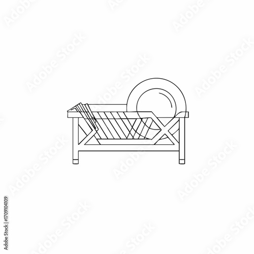 Simple Line Art Depiction of a Dish Rack Holding a Plate