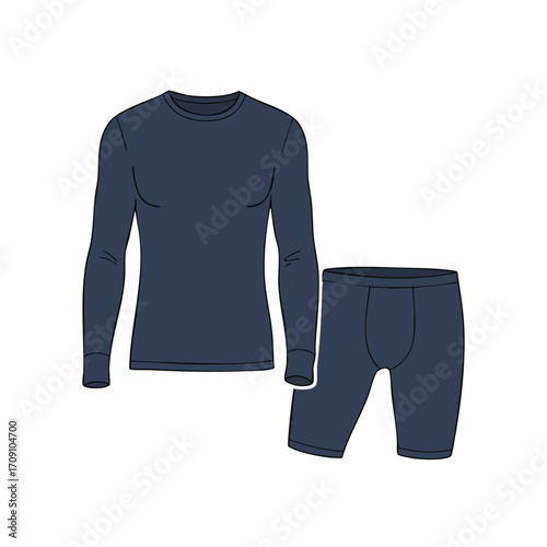 Dark Blue Thermal Underwear Set: Long-Sleeve Shirt and Boxer Briefs Illustration