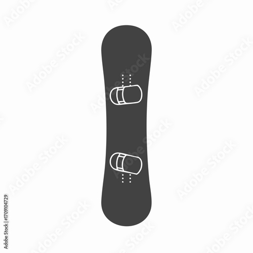 Minimalist Dark Gray Snowboard with White Binding Outlines and Mounting Points
