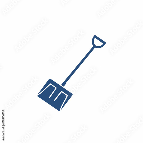 Stylized Blue Shovel with D-shaped Handle for Gardening or Snow Removal