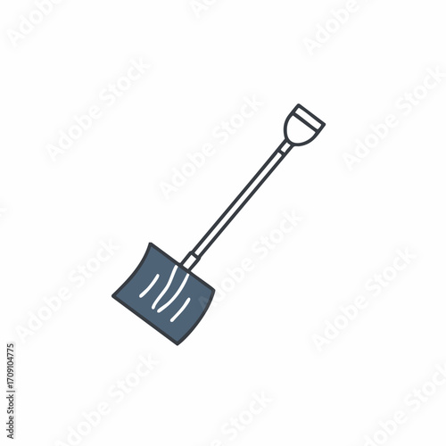 Simple Illustration of a Snow Shovel with Angled Handle and Blade.