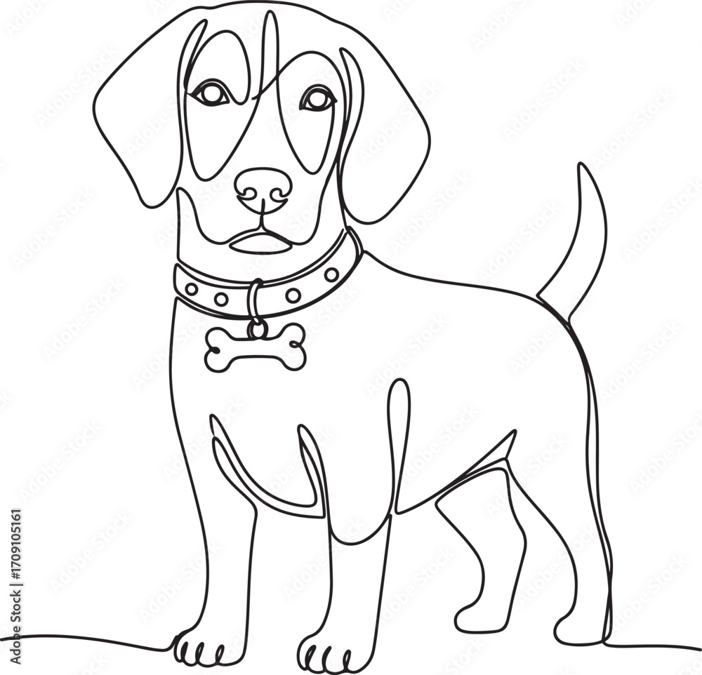 Fototapeta premium Decorative Continuous Line Art of Dog with Minimalist Accessories for Modern Pet Design.