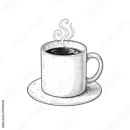 Aromatic Coffee A Hand-Drawn Illustration of a Steaming Mug