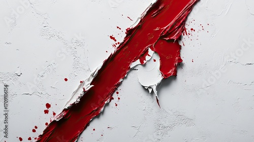 Red paint stroke on white surface