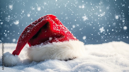 Red santa hat in snow