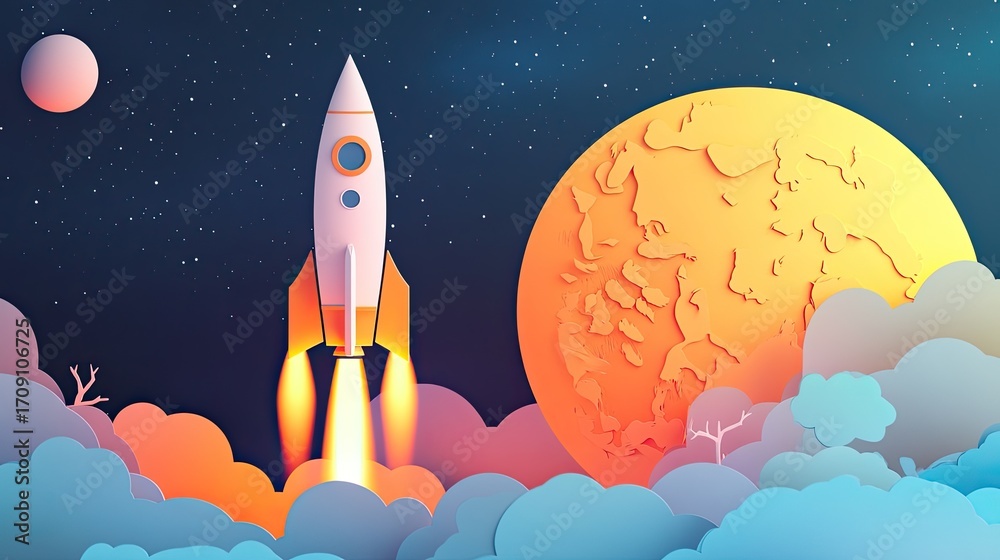 Obraz premium Rocket launch into space illustration