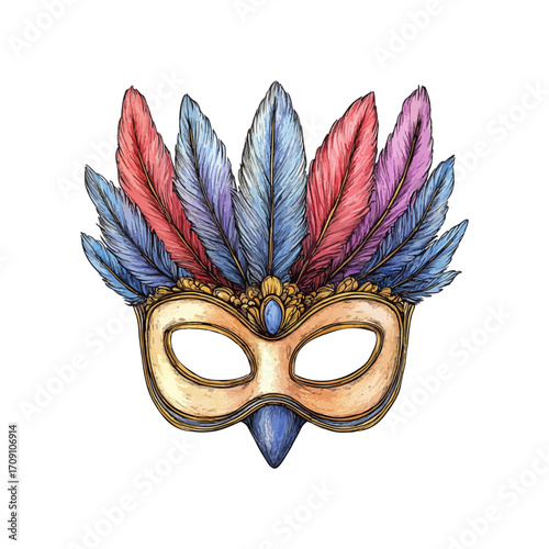 feathered mask hand drawn illustration