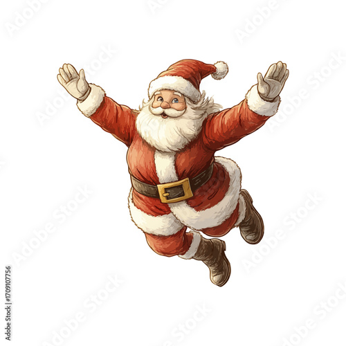 flying santa claus hand drawn illustration
