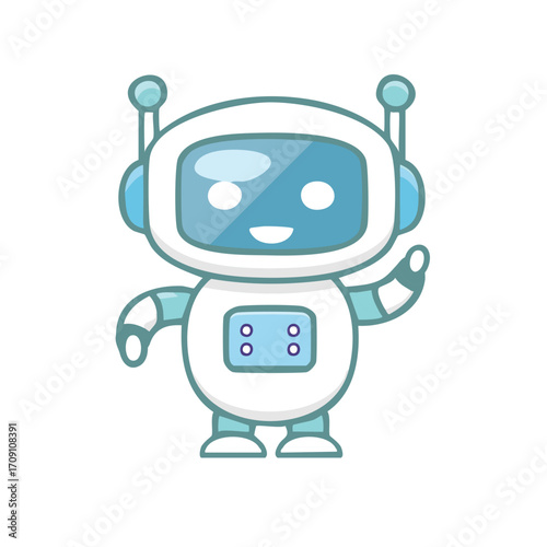 A Friendly Robot Waving with a Smiling Face 