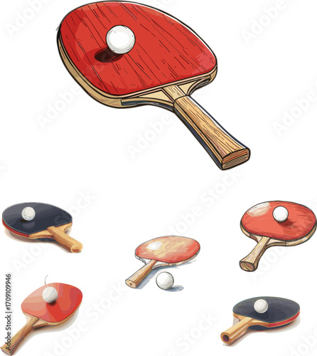 ping pong equipment isolated on white background, sports equipment in color style with no background