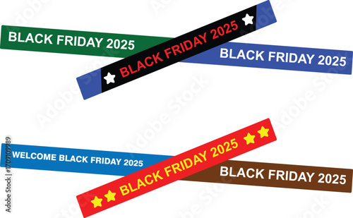 Colorful Black Friday 2025 Ribbon Banners on Transparent Background for Sale Promotion
