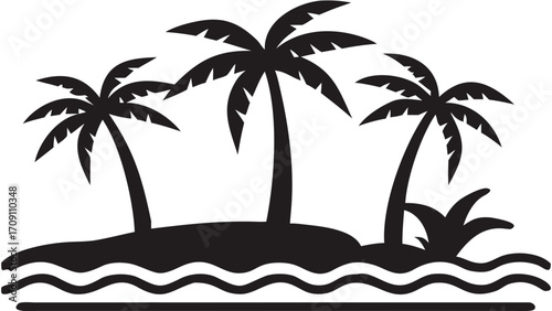 Dreamy island getaway with swaying palm trees and gentle waves, perfect for summer vacation vibes