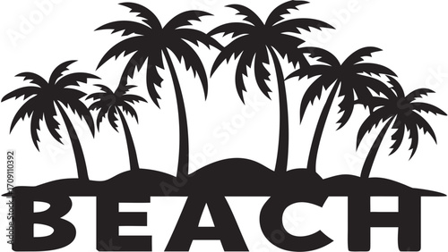 Tropical beach paradise with palm trees for summer vibes and vacation dreams, simple monochrome