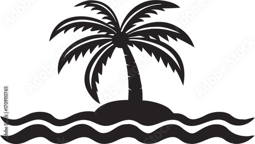Dreamy tropical island escape with palm tree swaying over gentle ocean waves, a vector design