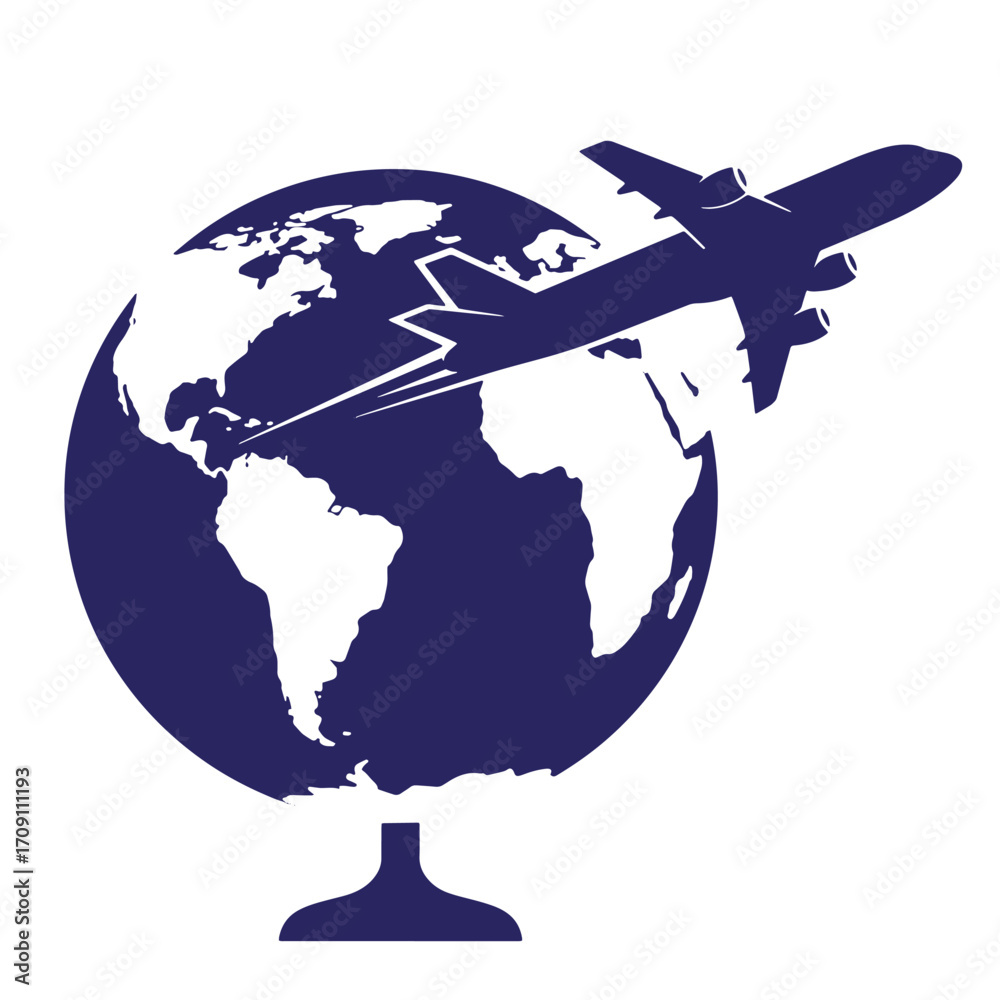 Fototapeta premium Airplane flying around the world symbolizing global travel and international transportation
