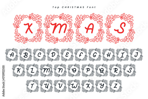 Christmas gingerbread font x mas typeface alphabet set and Santa hat
