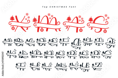 Christmas gingerbread font x mas typeface alphabet set and Santa hat