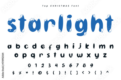 Christmas gingerbread font x mas typeface alphabet set and Santa hat