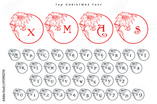 Christmas gingerbread font x mas typeface alphabet set and Santa hat