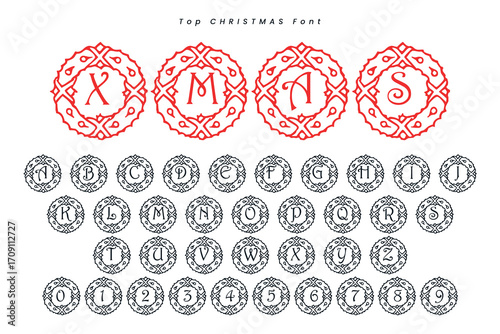 Christmas gingerbread font x mas typeface alphabet set and Santa hat