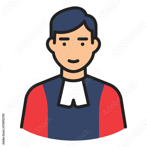 Illustration of a person in a judicial robe and wig, representing law and justice