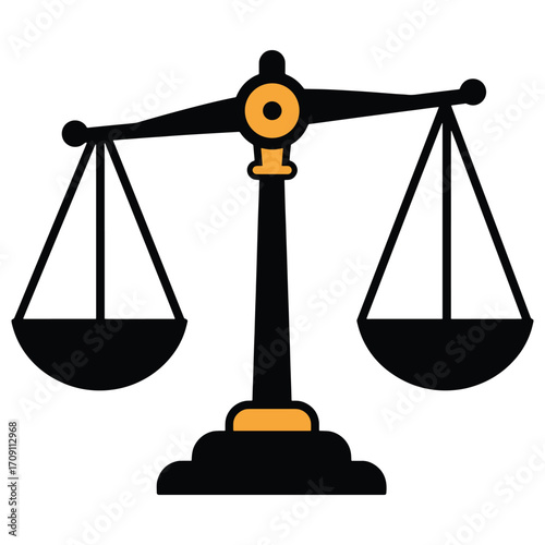 Isolated vector graphic of the scales of justice, a classic legal symbol representing balance, fairness, and court judgment