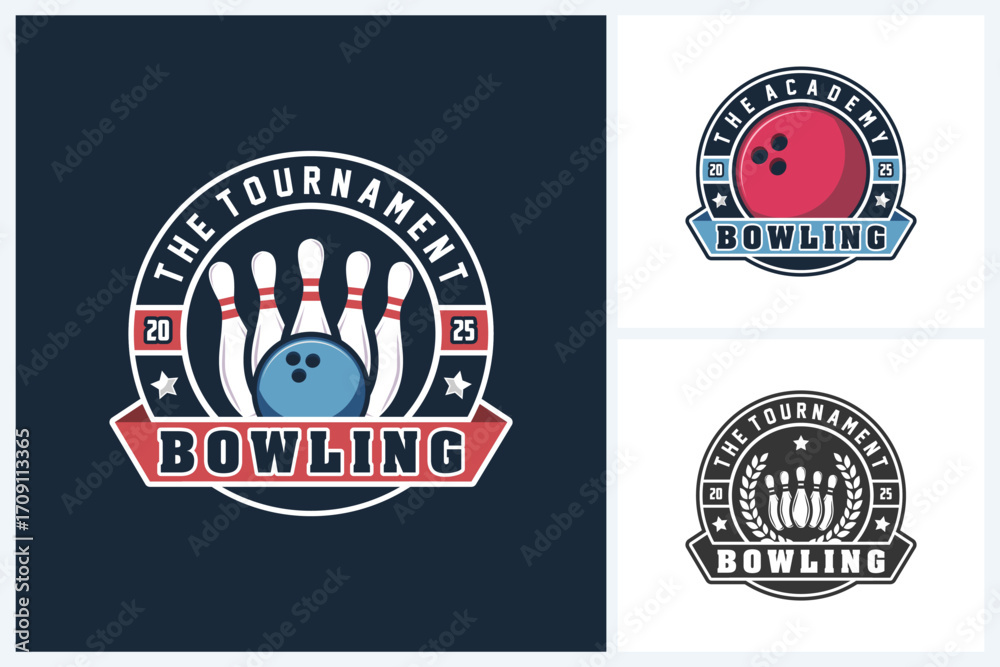 Fototapeta premium Bowling logo sport design template, bowling emblem vector, bowling tournament logo badge design vector illustration