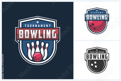 Bowling logo sport design template, bowling emblem vector, bowling tournament logo badge design vector illustration