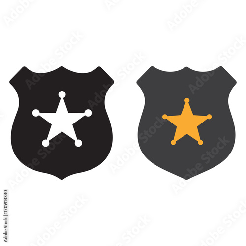 Two Sheriff Badges, One Black and White, One Grey and Yellow, Representing Law Enforcement