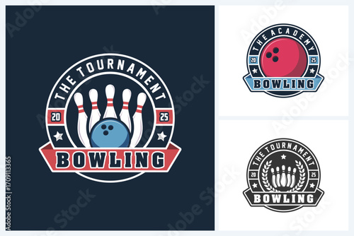 Bowling logo sport design template, bowling emblem vector, bowling tournament logo badge design vector illustration