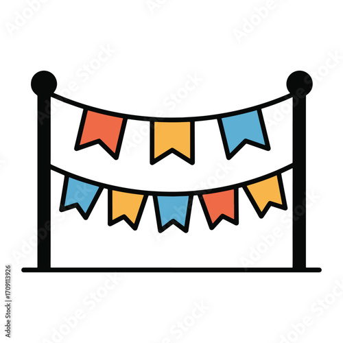 Colorful party bunting garland icon, a vector illustration of hanging pennant flags for festival or carnival decoration design element