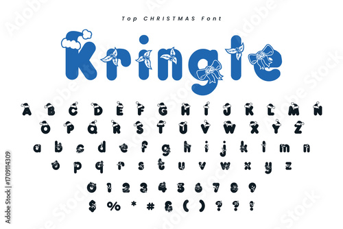 Christmas gingerbread font x mas typeface alphabet set and Santa hat