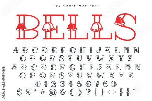Christmas gingerbread font x mas typeface alphabet set and Santa hat