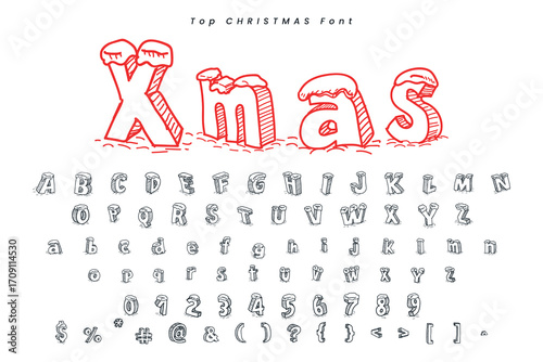 Christmas gingerbread font x mas typeface alphabet set and Santa hat