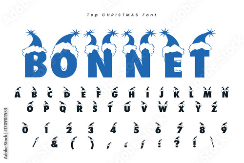 Christmas gingerbread font x mas typeface alphabet set and Santa hat