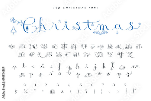 Christmas gingerbread font x mas typeface alphabet set and Santa hat