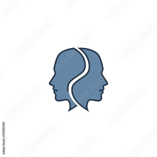 Two faces connected by a wavy line, symbolizing duality or connection.
