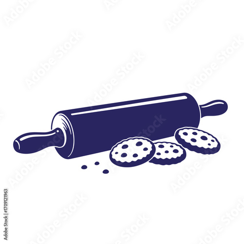 Illustration of a rolling pin with freshly baked cookies ready for baking treats and desserts