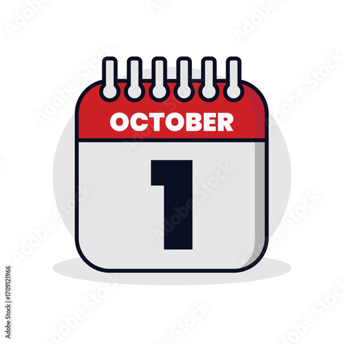 A simple and clean illustration of a desktop calendar icon. The top band is red with "OCTOBER" in white, and the page below shows the large number "1".