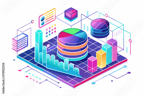 Modern digital workspace showing artificial intelligence technology with holographic data analytics and virtual dashboards. A professional working on a laptop surrounded by futuristic AI visualization