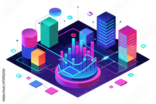 Modern digital workspace showing artificial intelligence technology with holographic data analytics and virtual dashboards. A professional working on a laptop surrounded by futuristic AI visualization