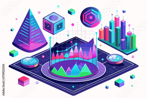 Modern digital workspace showing artificial intelligence technology with holographic data analytics and virtual dashboards. A professional working on a laptop surrounded by futuristic AI visualization